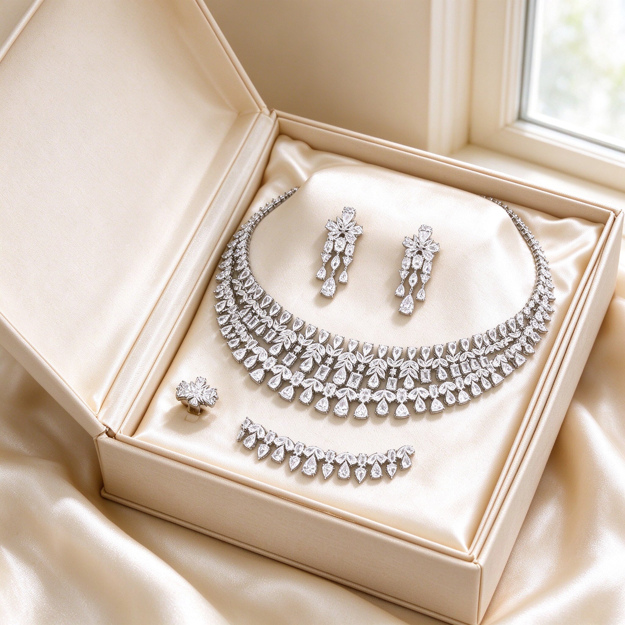 The Fjord Bridal Set presented in ivory satin-lined gift box
