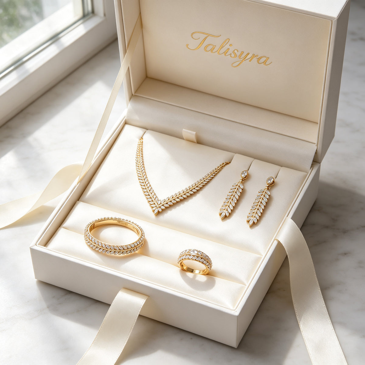 The Daybreak Wedding Suite presented in a Talisyra gift box