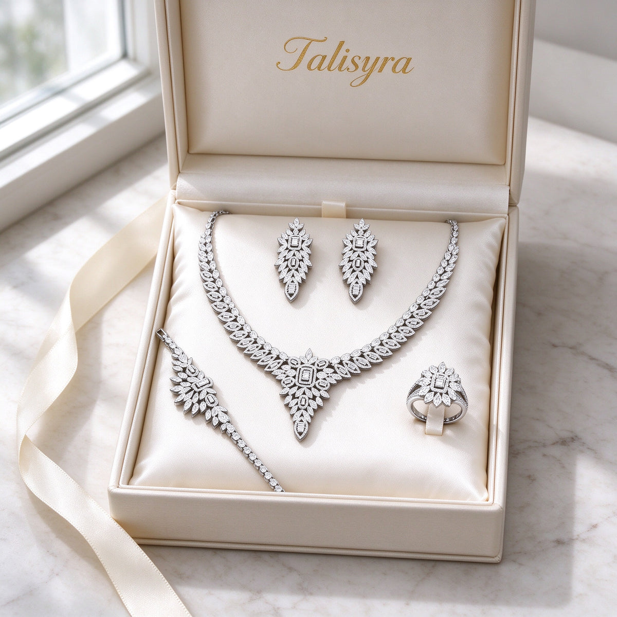 The Tiara Wedding Suite presented in an ivory Talisyra gift box