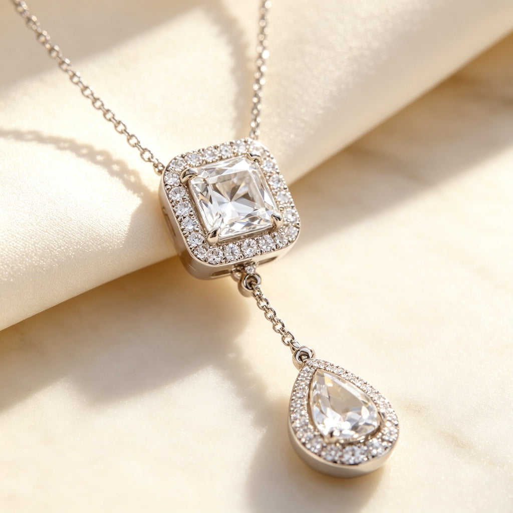 Macro of square CZ pendant