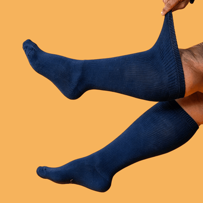 Diabetic-friendly Navy Blue socks with acupressure nodes – helps improve microcirculation and reduce foot discomfort.