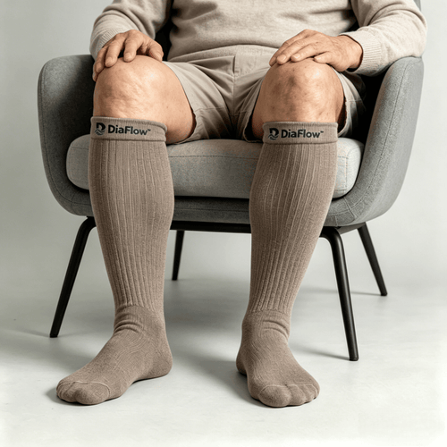 Non-binding charcoal gray diabetic long socks for extended daily wear