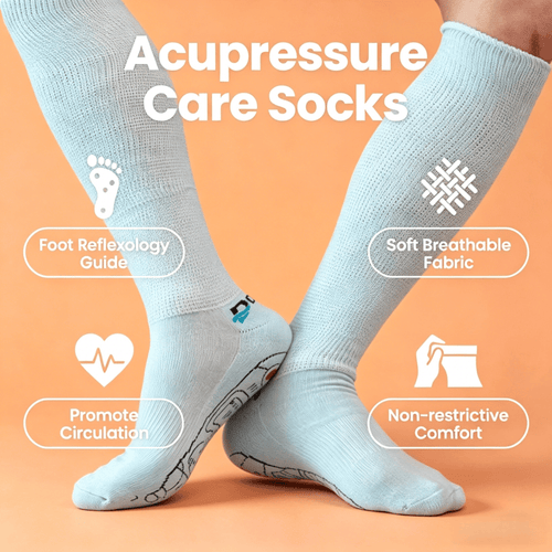 DiaFlow™ light blue acupressure reflexology socks for swollen feet edema relief and improved foot blood circulation