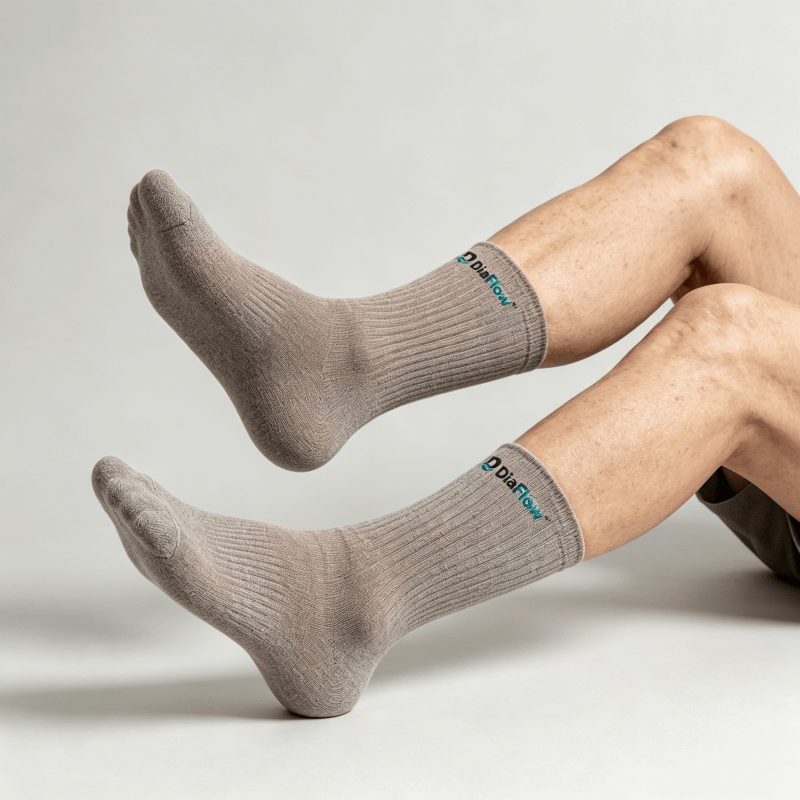 Flat-seam greige diabetic socks to minimize pressure points and irritation on feet