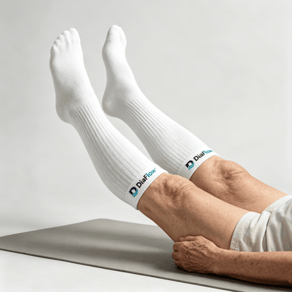 Medium-thickness white diabetic long socks to help maintain comfortable temperature for feet and calves

