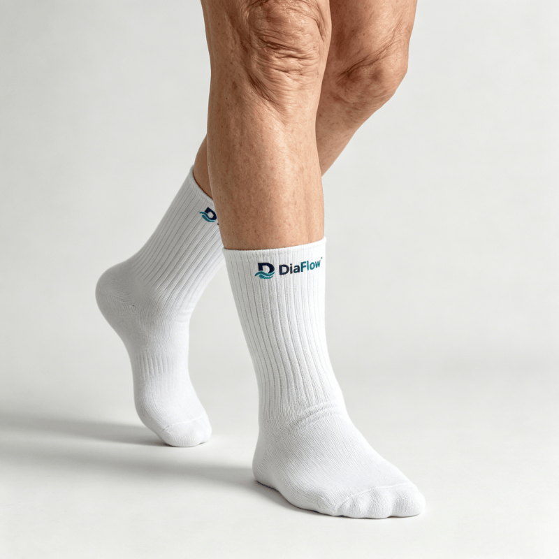 Medium-thickness white diabetic socks to help maintain comfortable foot temperature