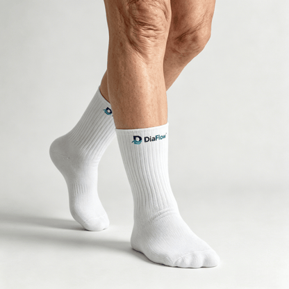 Medium-thickness white diabetic socks to help maintain comfortable foot temperature
