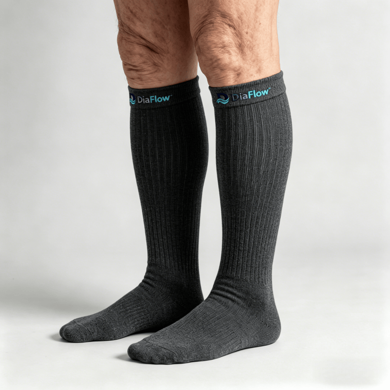 Breathable moisture-wicking black diabetic long socks for keeping calves and feet dry
