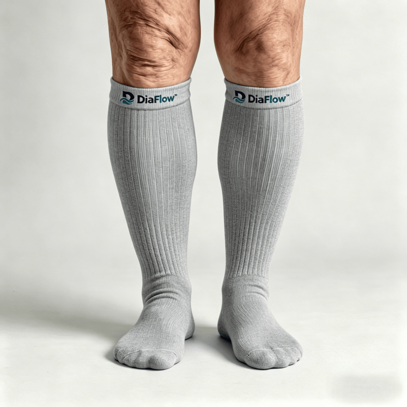 Breathable moisture-wicking gray diabetic long socks for keeping calves and feet dry