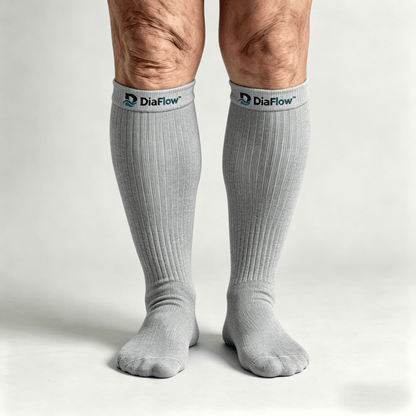 Breathable moisture-wicking gray diabetic long socks for keeping calves and feet dry