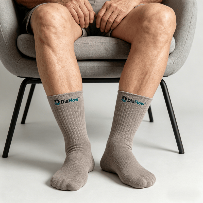 Moisture-wicking greige diabetic socks to keep feet dry and reduce friction risk