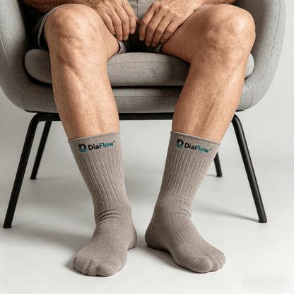 Moisture-wicking greige diabetic socks to keep feet dry and reduce friction risk