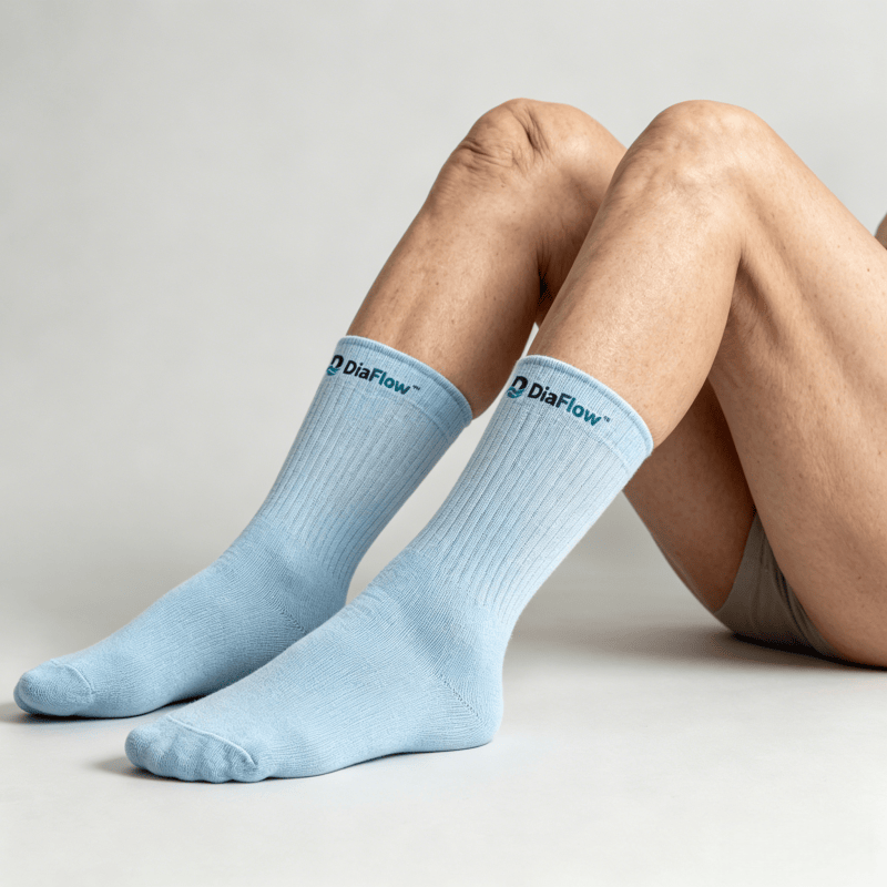 Breathable moisture-wicking light blue diabetic socks for keeping feet dry
