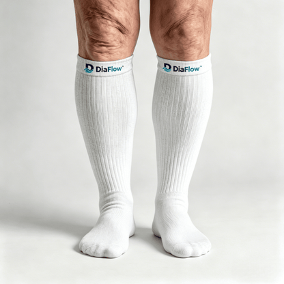 Breathable moisture-wicking white diabetic long socks for keeping calves and feet dry