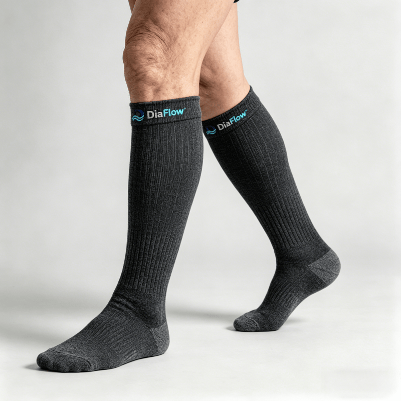 Black diabetic long socks without tightness, suitable for sensitive or mildly swollen legs