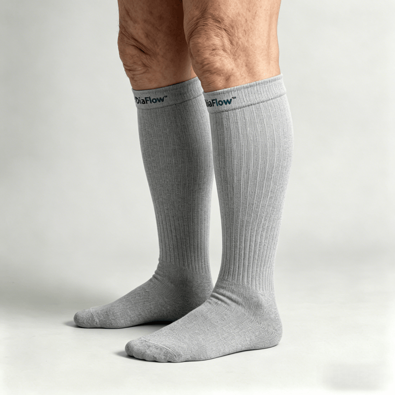 Gray diabetic long socks without tightness, suitable for sensitive or mildly swollen legs