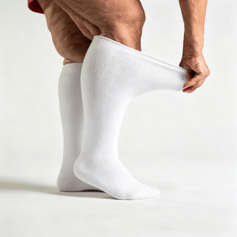White diabetic long socks without tightness, suitable for sensitive or mildly swollen legs