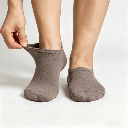 Greige diabetic short socks with printed inner label and non-binding top to reduce skin irritation