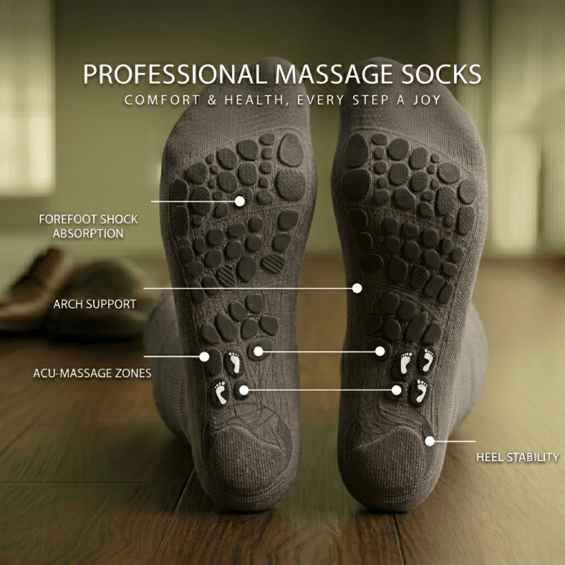 Taupe diabetic acupressure socks designed to support healthy foot circulation and relieve numbness, ideal for daily wear and long hours standing