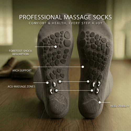 Taupe diabetic acupressure socks designed to support healthy foot circulation and relieve numbness, ideal for daily wear and long hours standing
