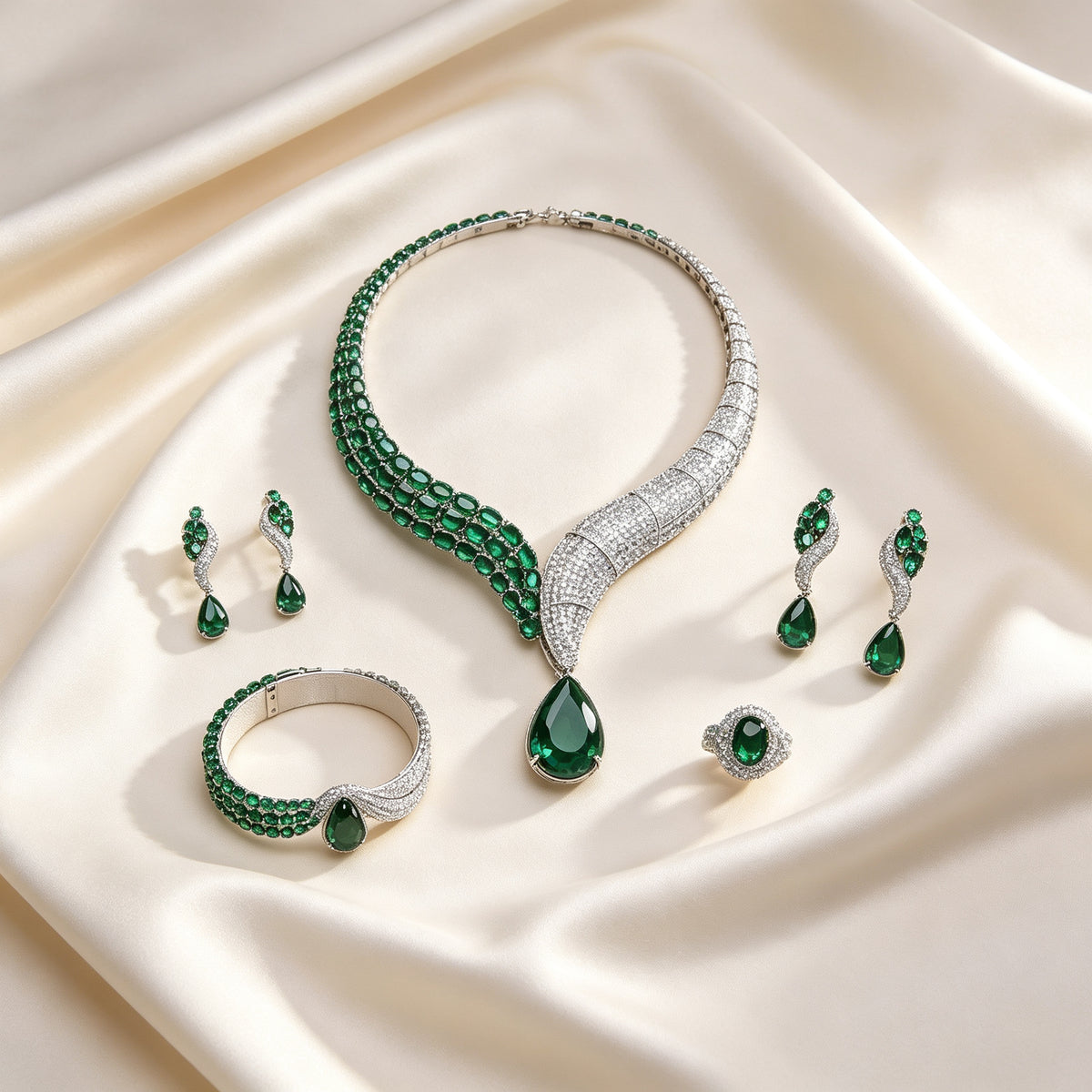 The Ophelia Crystal Parure — Flat Lay