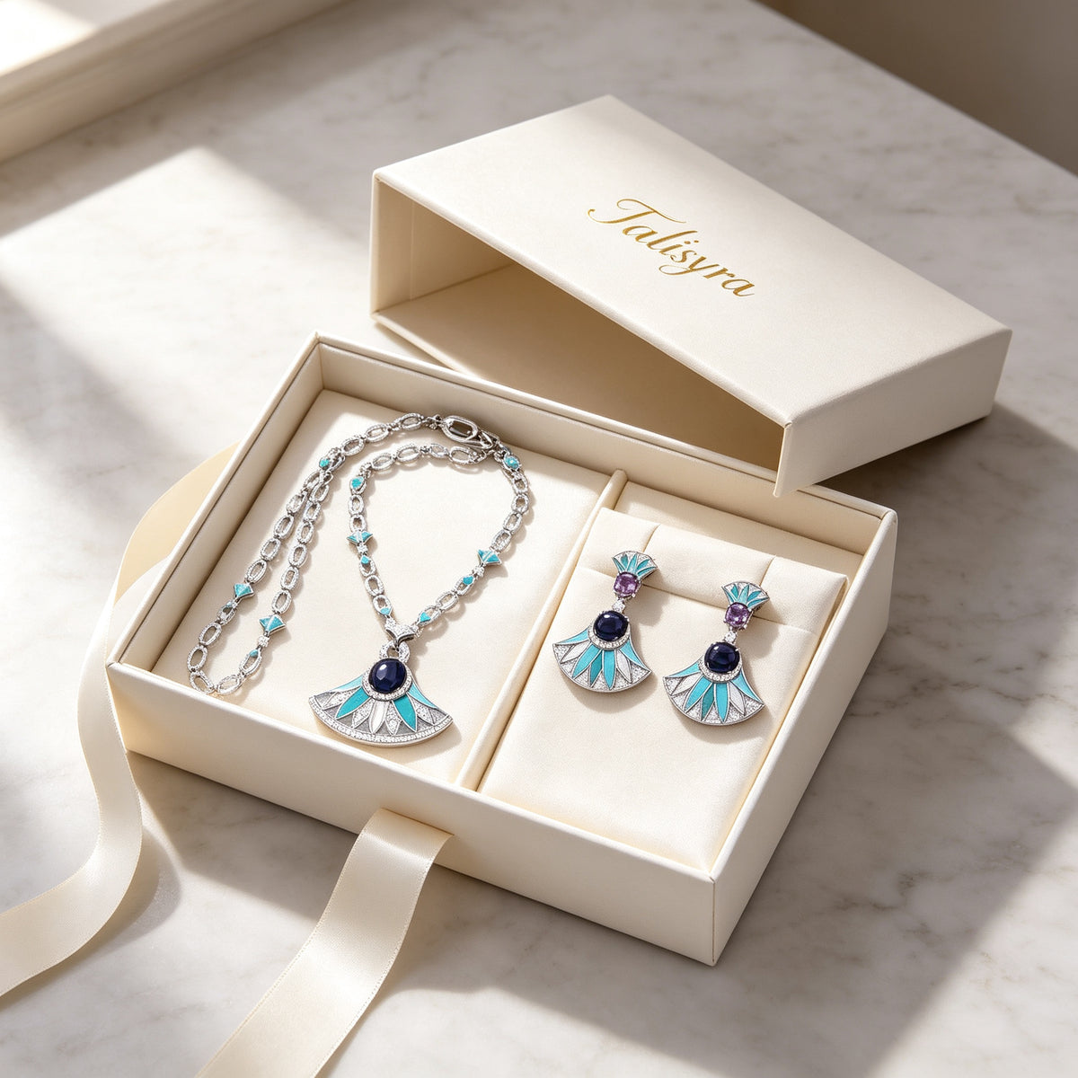 The Starlight Bridal Parure presented in a Talisyra gift box