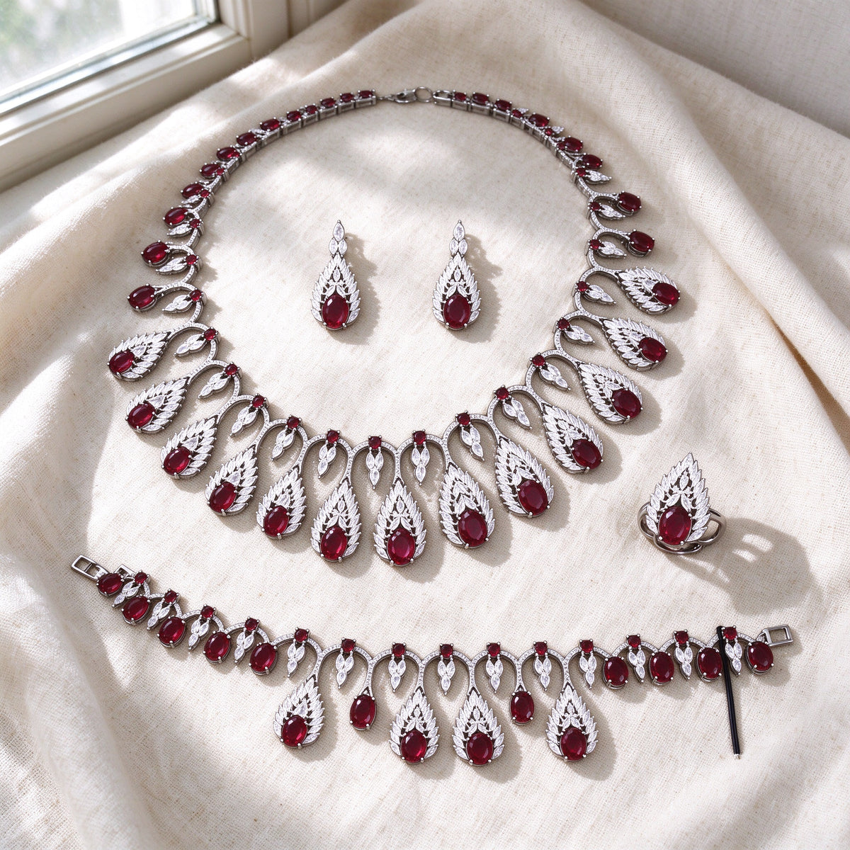 The Zinnia Bridal Parure — Color Variant Red