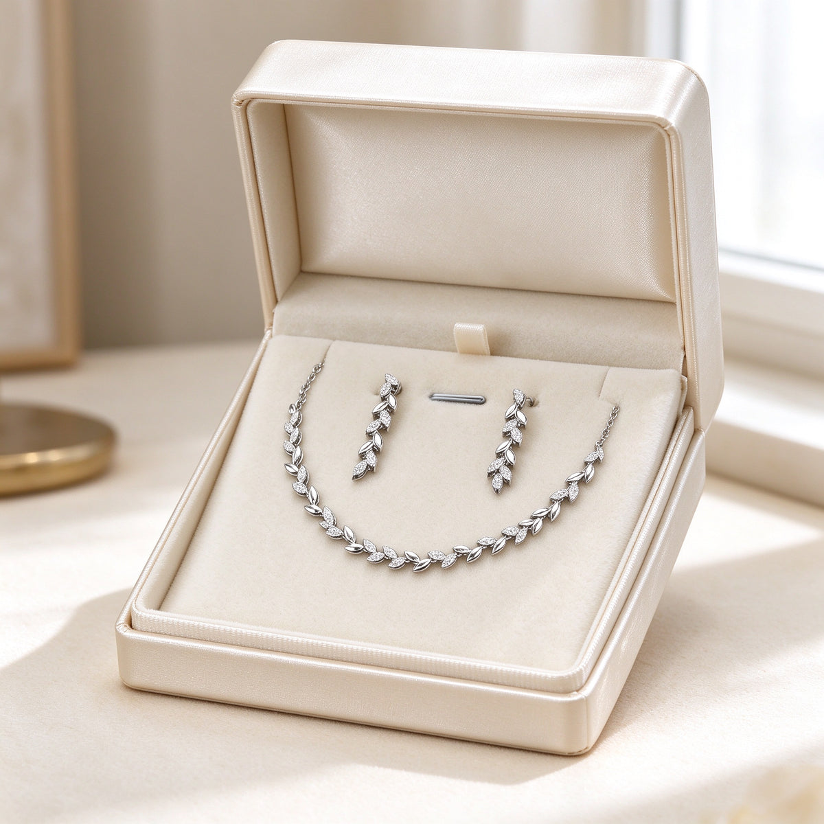 The Summit Wedding Suite presented in an ivory satin gift box