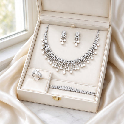 The Rue Bridal Parure nestled in an ivory keepsake gift box