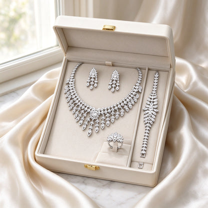 The Eve Bridal Set nestled in an ivory keepsake gift box