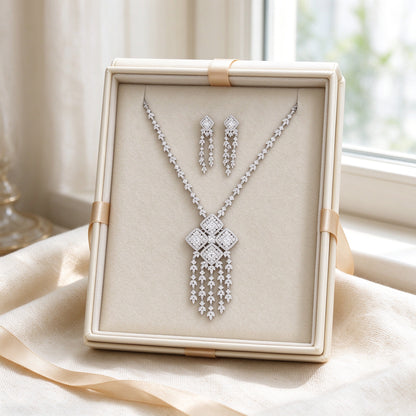 The Aster Bridal Set presented inside an ivory Talisyra gift box with champagne ribbon