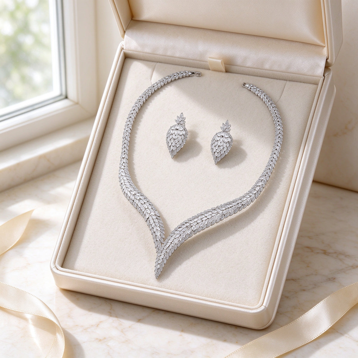 The Midnight Bridal Set in ivory satin-lined gift box