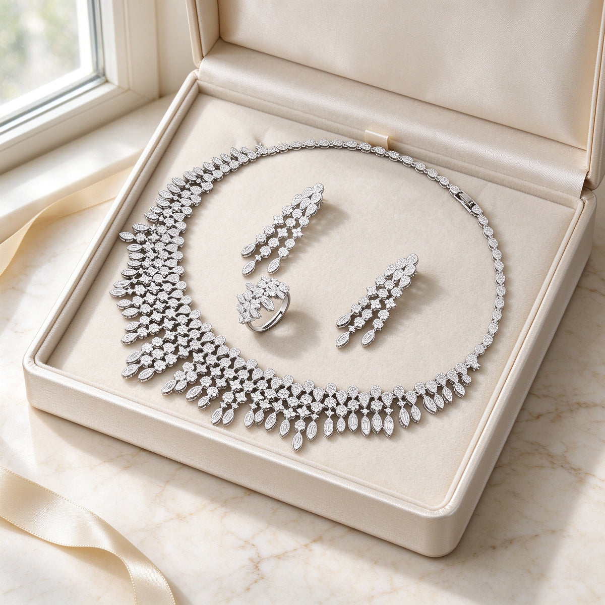 The Dusk Wedding Suite in ivory satin-lined gift box