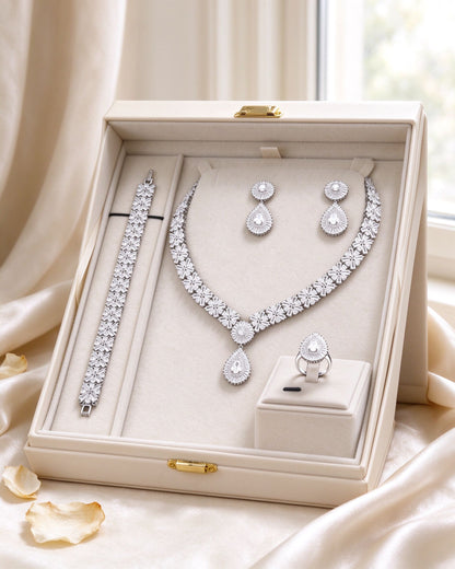 The Root Wedding Suite bridal set presented in an ivory velvet gift box