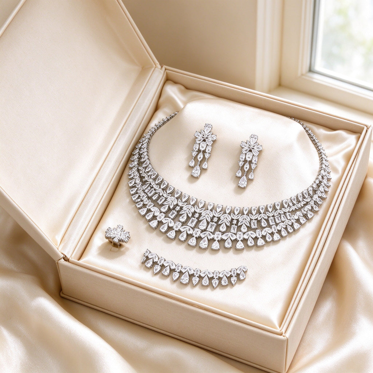 The Fjord Bridal Set presented in ivory satin-lined gift box