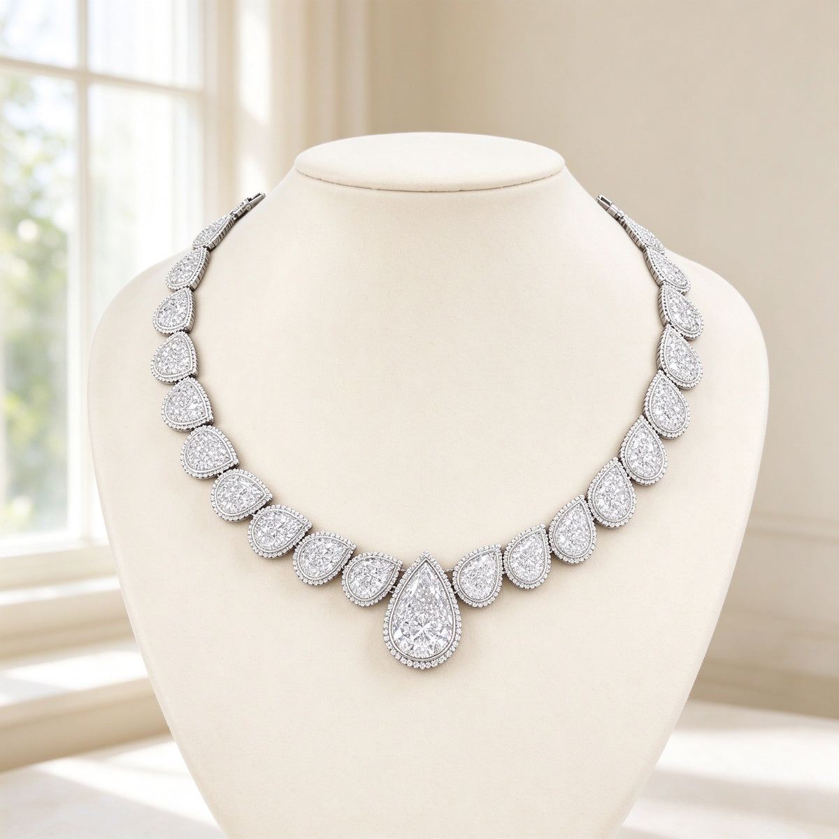 The Isadora Bridal Parure silver-tone cubic zirconia teardrop bridal necklace