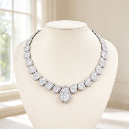 The Isadora Bridal Parure silver-tone cubic zirconia teardrop bridal necklace