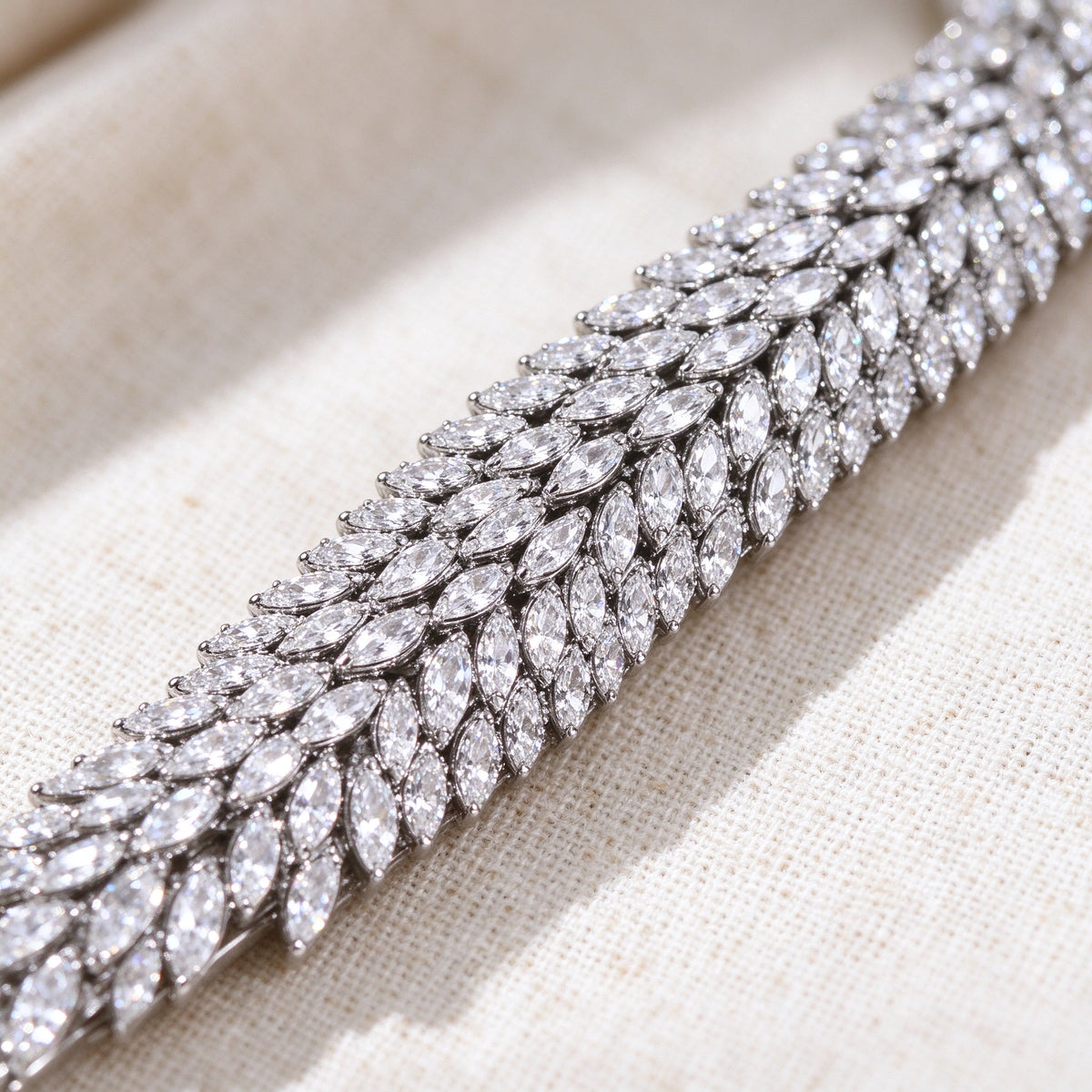 Macro of marquise-cut cubic zirconia pavé detail