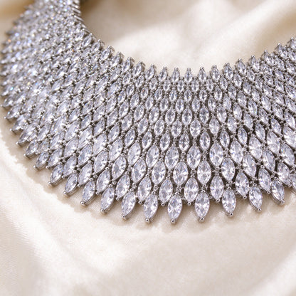 Macro detail of The Skye Bridal Set graduated marquise CZ necklace