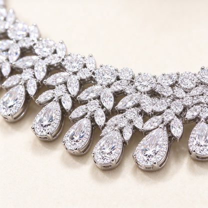 The Seraphine Bridal Set – macro of marquise, round and pear-cut cubic zirconia in silver-tone settings