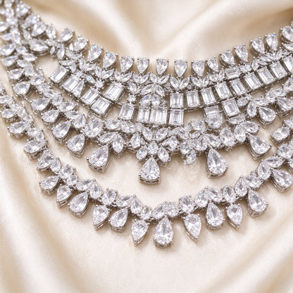 Macro detail of The Fjord Bridal Set mixed-cut CZ graduated collar necklace